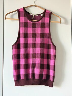 Scotch & Soda Pink Burgundy Checked Knit Sleeveless Top Women's Small